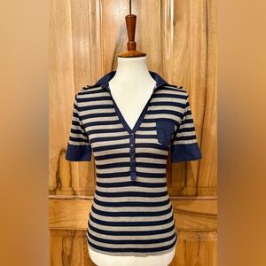 Massimo Dutti - Fitted Striped Deep-V Collared Shirt - EUC - M